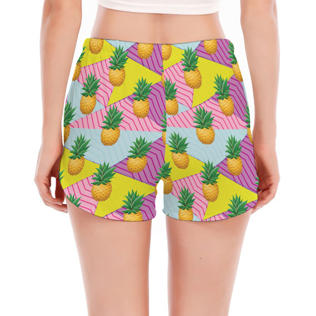 Zigzag Pineapple Pattern Print Women's Split Running Shorts
