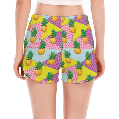 Zigzag Pineapple Pattern Print Women's Split Running Shorts