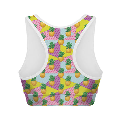 Zigzag Pineapple Pattern Print Women's Sports Bra