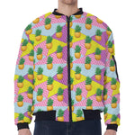 Zigzag Pineapple Pattern Print Zip Sleeve Bomber Jacket