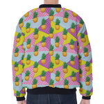 Zigzag Pineapple Pattern Print Zip Sleeve Bomber Jacket