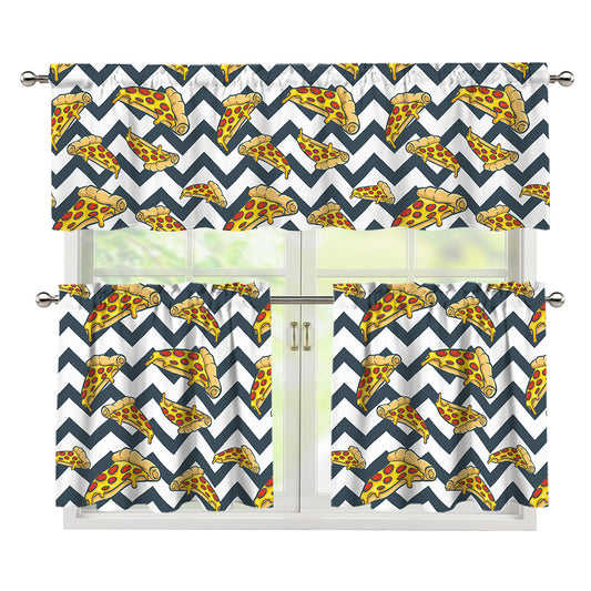 Zigzag Pizza Pattern Print 3 Piece Kitchen Curtains