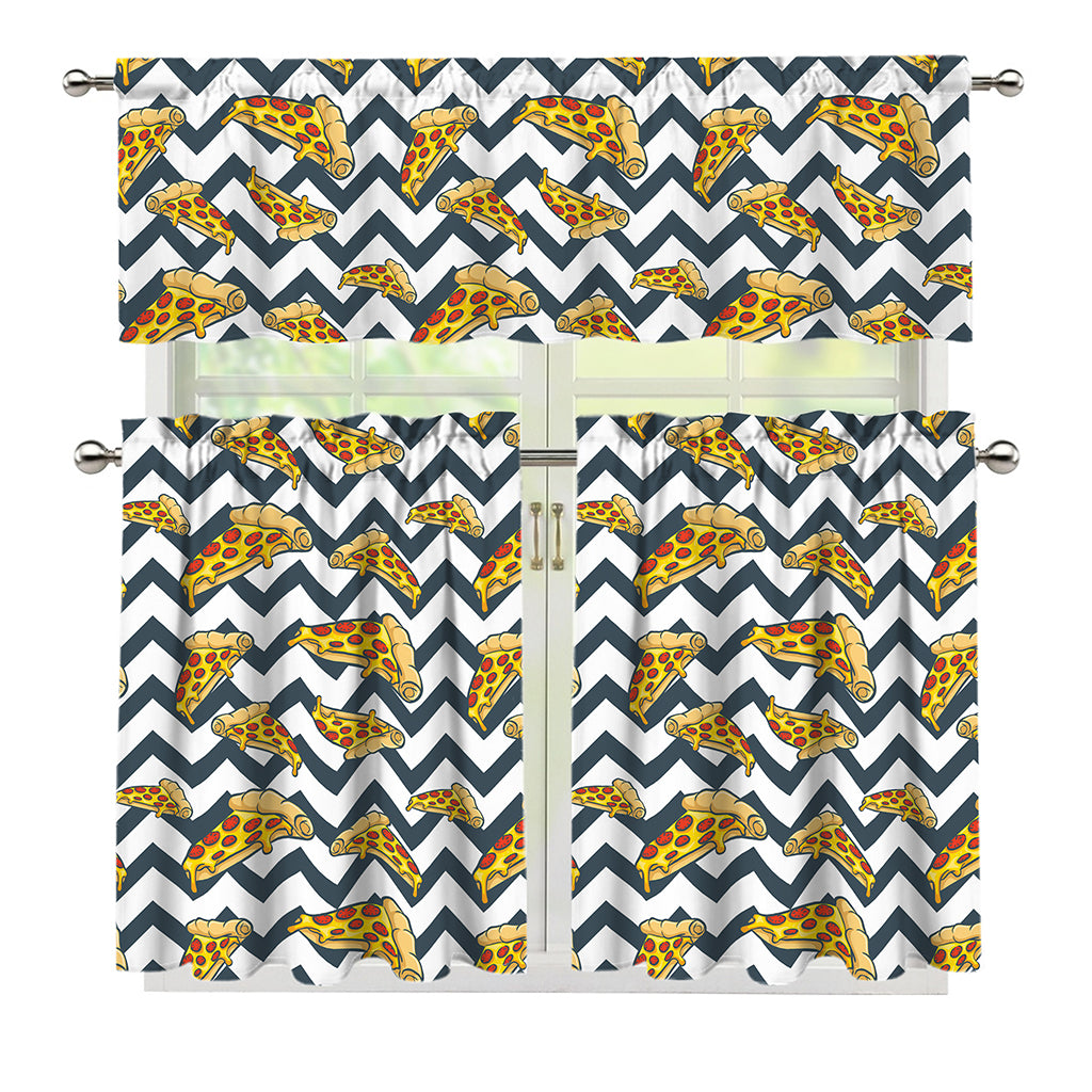 Zigzag Pizza Pattern Print 3 Piece Kitchen Curtains