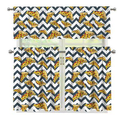 Zigzag Pizza Pattern Print 3 Piece Kitchen Curtains