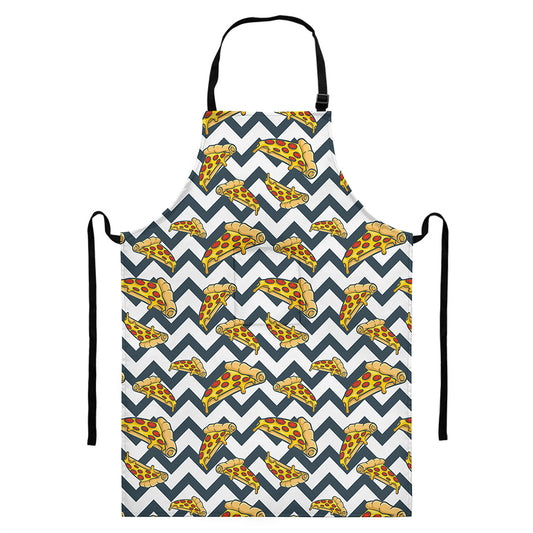 Zigzag Pizza Pattern Print Bib Apron With Pocket