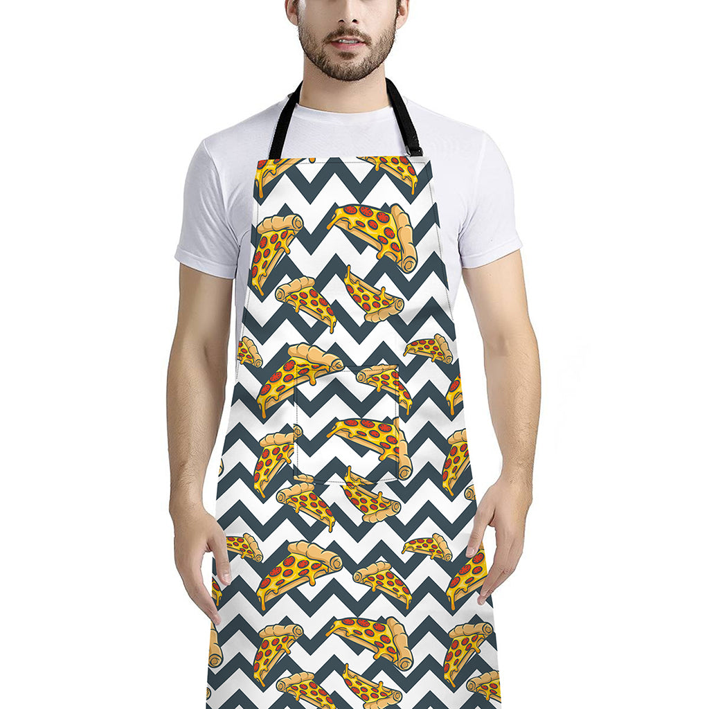 Zigzag Pizza Pattern Print Bib Apron With Pocket