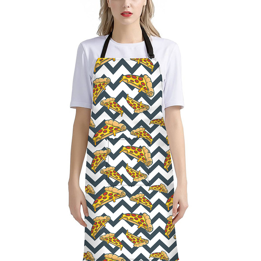 Zigzag Pizza Pattern Print Bib Apron With Pocket