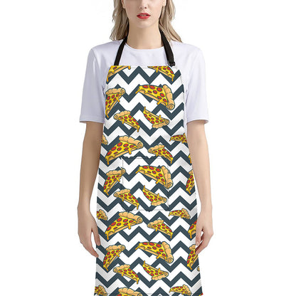 Zigzag Pizza Pattern Print Bib Apron With Pocket