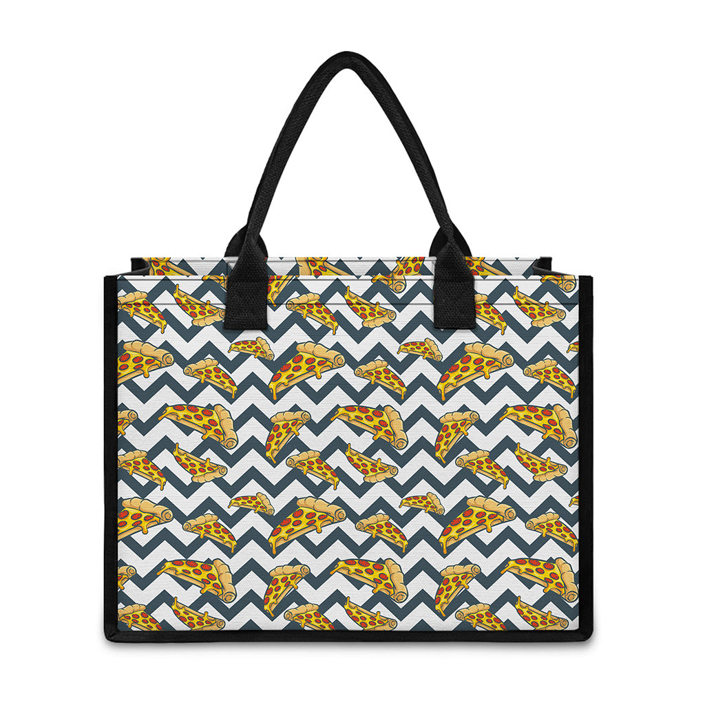 Zigzag Pizza Pattern Print Canvas Tote Bag