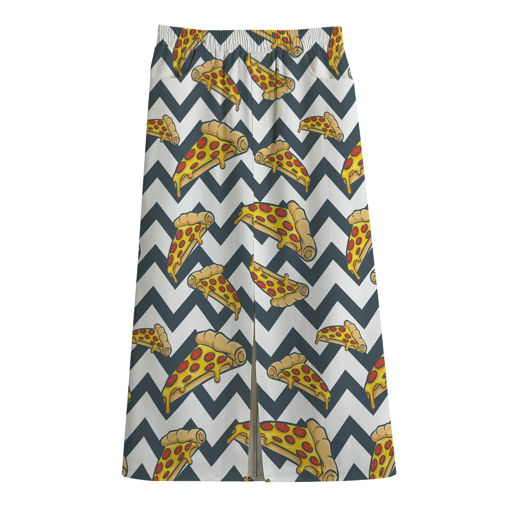 Zigzag Pizza Pattern Print Cotton Front Slit Maxi Skirt