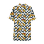 Zigzag Pizza Pattern Print Cotton Hawaiian Shirt