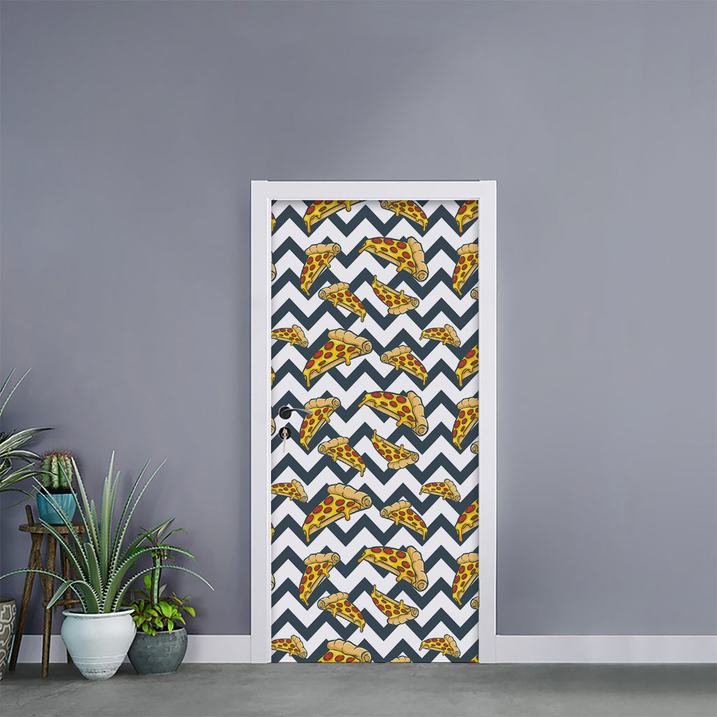 Zigzag Pizza Pattern Print Door Sticker