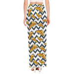 Zigzag Pizza Pattern Print High Slit Maxi Skirt