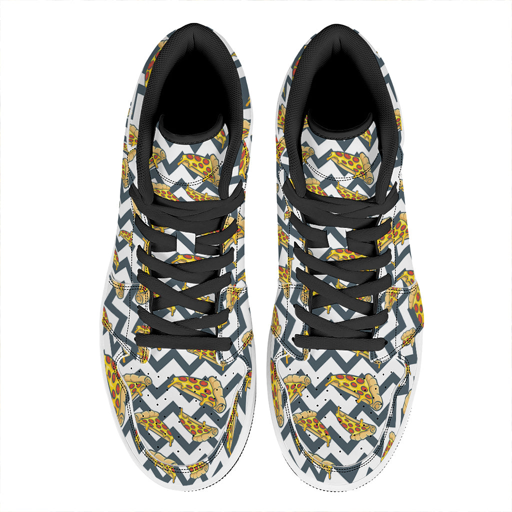 Zigzag Pizza Pattern Print High Top Leather Sneakers