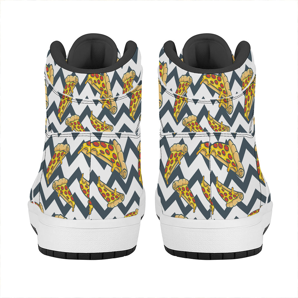 Zigzag Pizza Pattern Print High Top Leather Sneakers