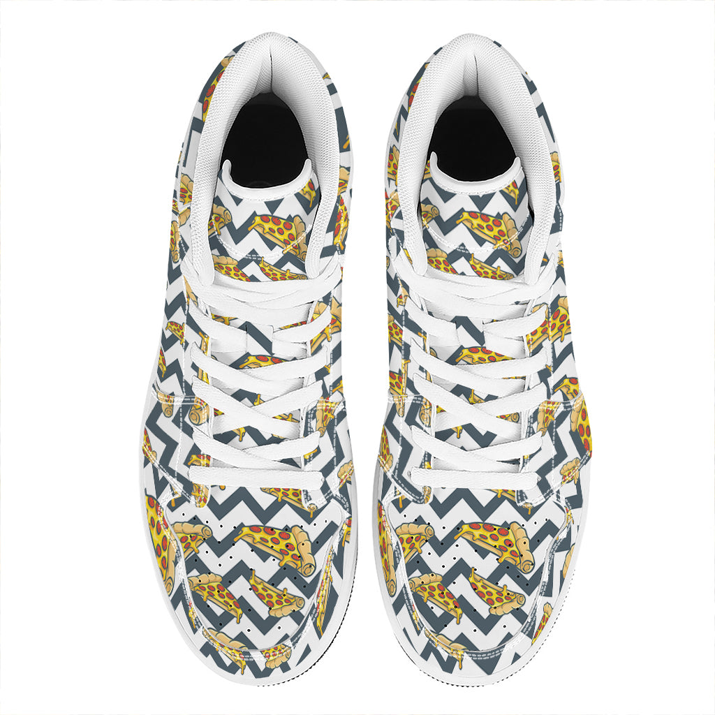 Zigzag Pizza Pattern Print High Top Leather Sneakers