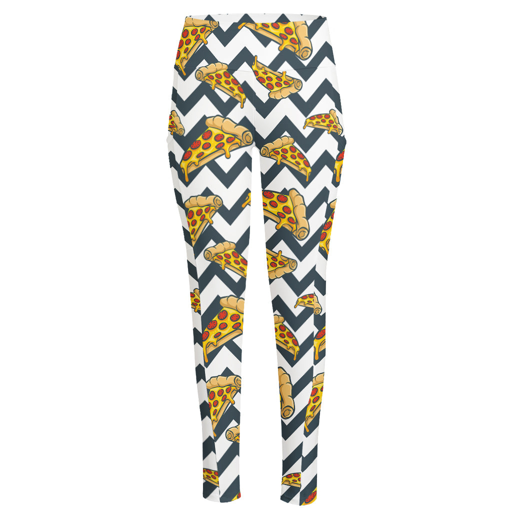 Zigzag Pizza Pattern Print High-Waisted Pocket Leggings