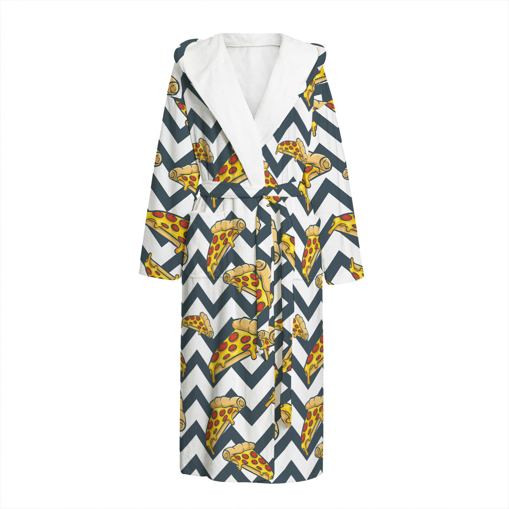 Zigzag Pizza Pattern Print Hooded Bathrobe