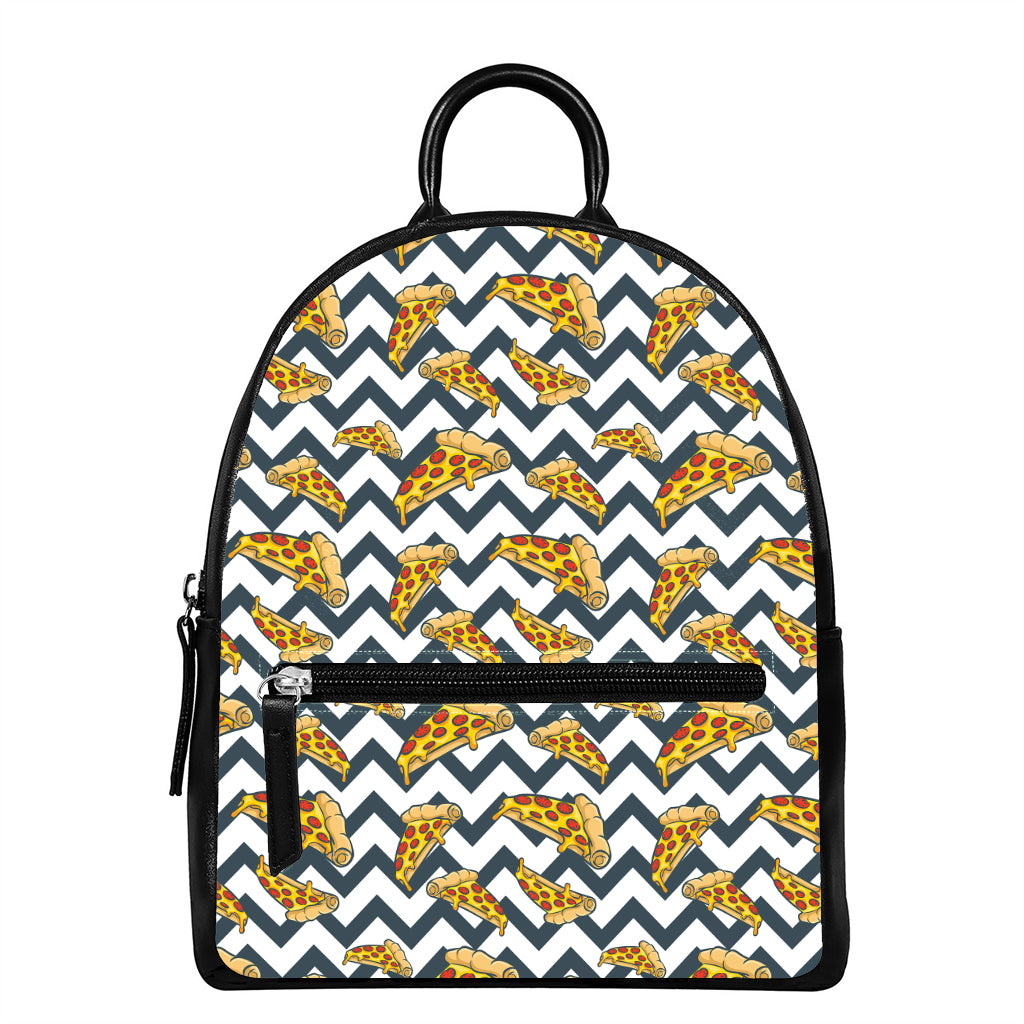 Zigzag Pizza Pattern Print Leather Backpack