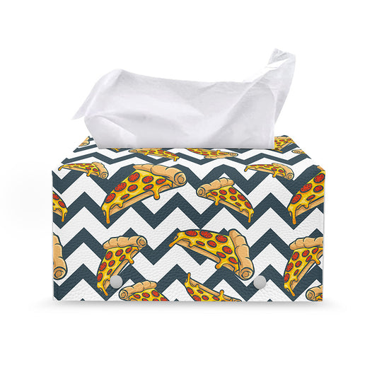 Zigzag Pizza Pattern Print Leather Tissue Box Cover