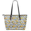 Zigzag Pizza Pattern Print Leather Tote Bag With Zipper