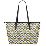 Zigzag Pizza Pattern Print Leather Tote Bag