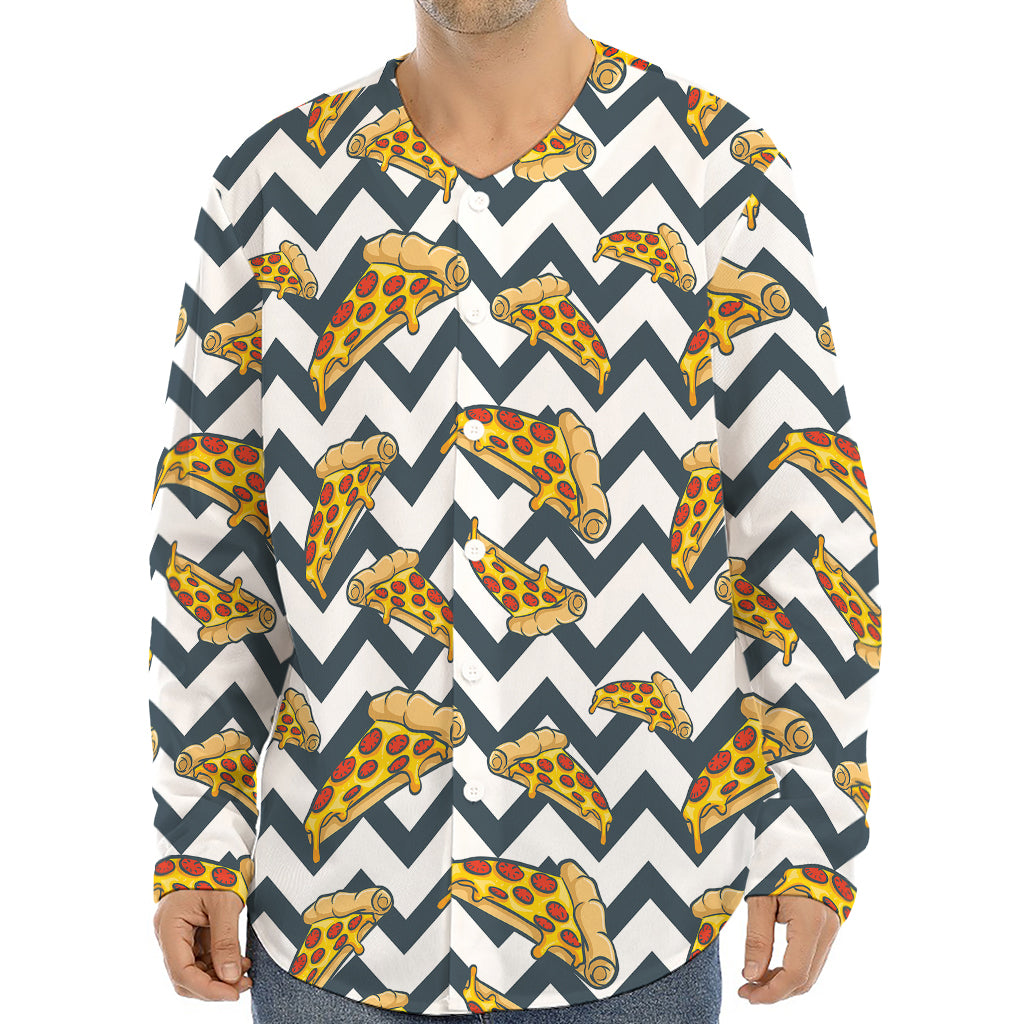 Zigzag Pizza Pattern Print Long Sleeve Baseball Jersey