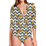 Zigzag Pizza Pattern Print Long Sleeve Swimsuit