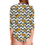 Zigzag Pizza Pattern Print Long Sleeve Swimsuit