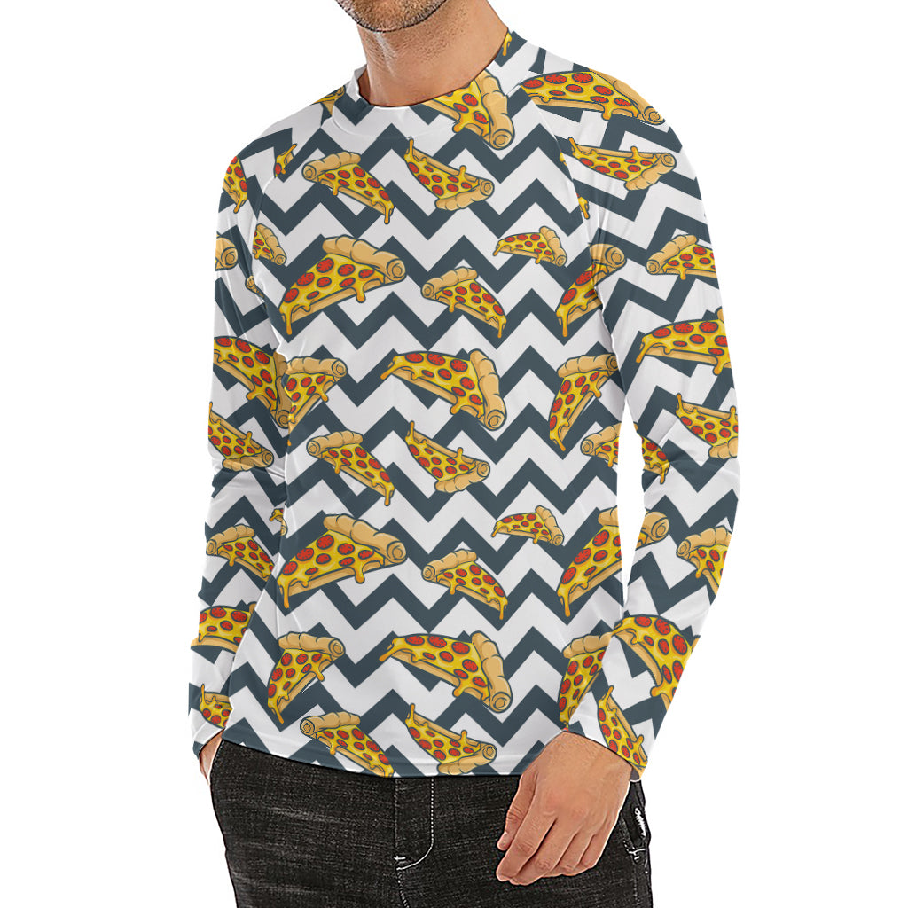 Zigzag Pizza Pattern Print Men's Long Sleeve Rash Guard