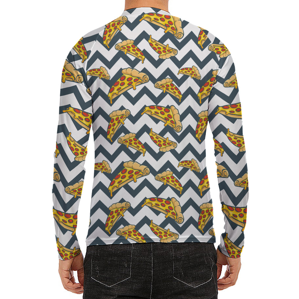 Zigzag Pizza Pattern Print Men's Long Sleeve Rash Guard