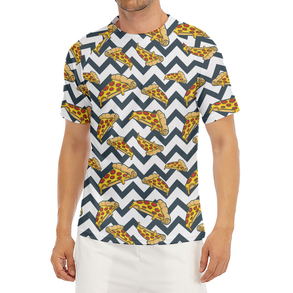 Zigzag Pizza Pattern Print Men's Short Sleeve Rash Guard