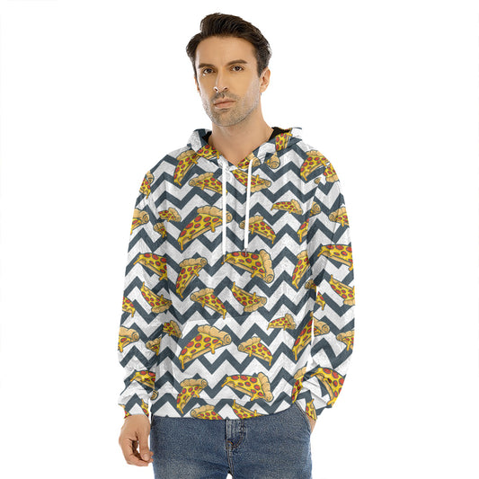 Zigzag Pizza Pattern Print Men's Velvet Pullover Hoodie
