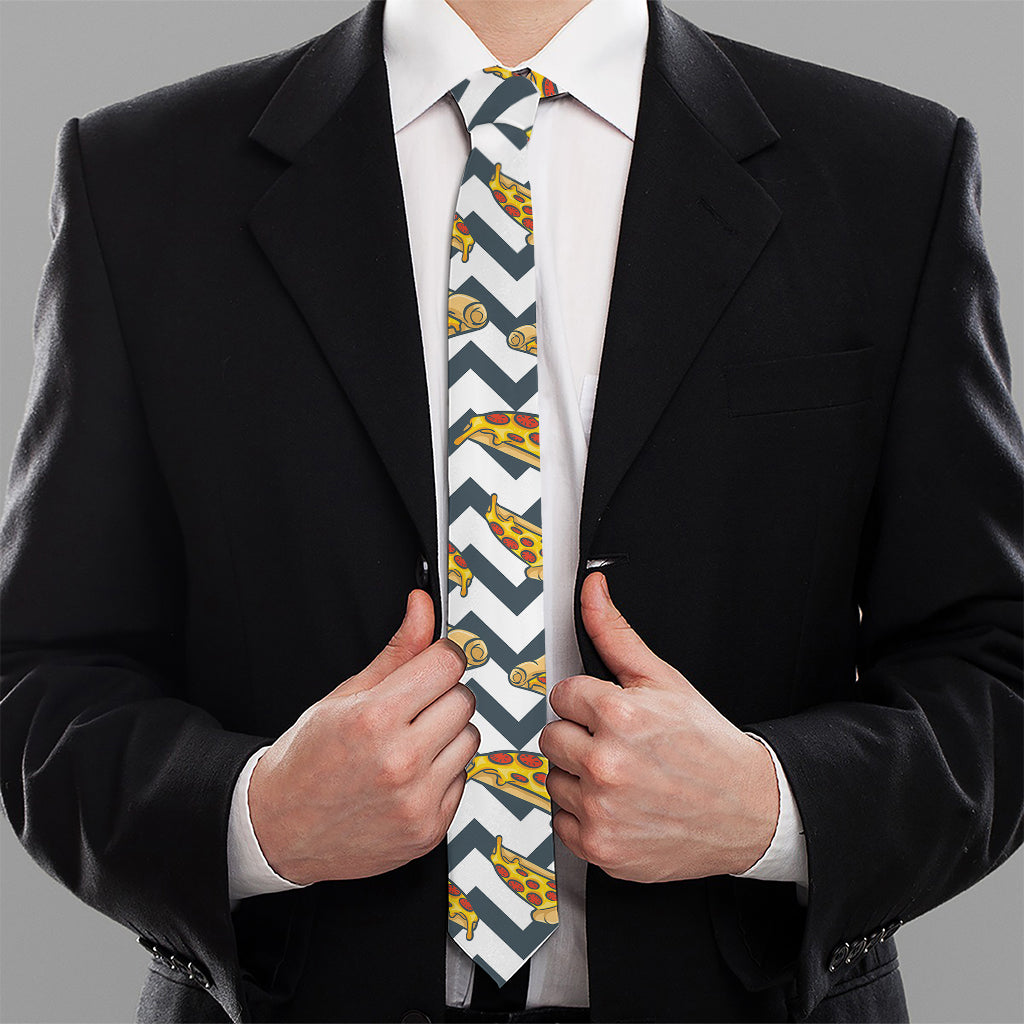 Zigzag Pizza Pattern Print Necktie