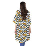 Zigzag Pizza Pattern Print Open Front Beach Cover Up