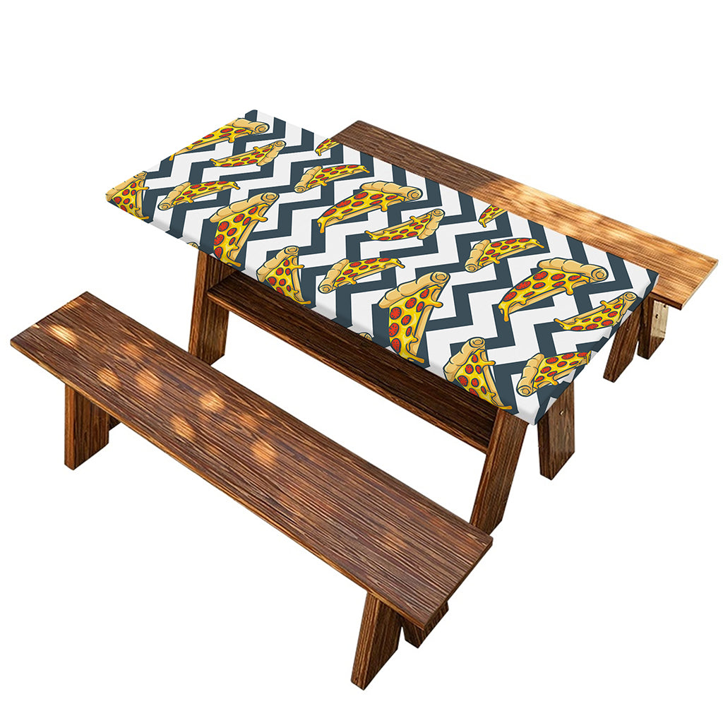 Zigzag Pizza Pattern Print Picnic Table Cover