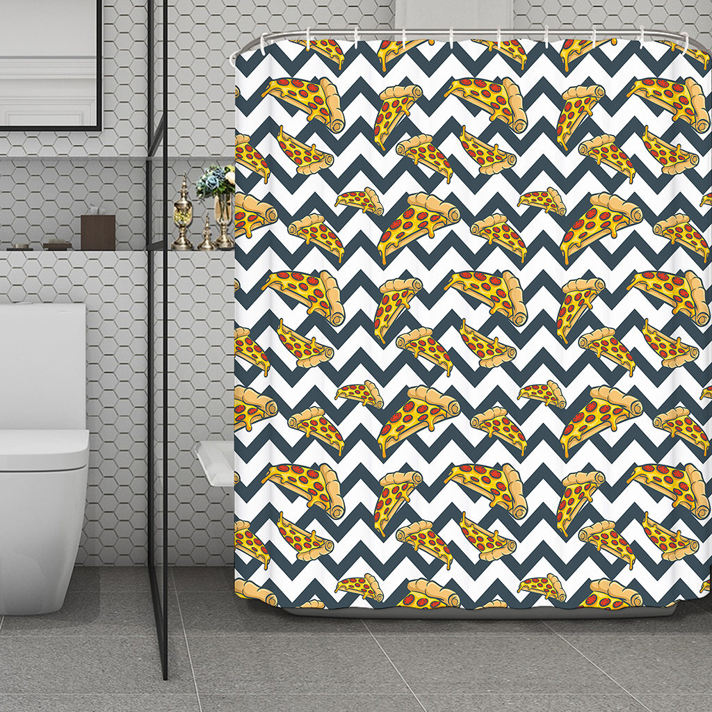 Zigzag Pizza Pattern Print Polyester Shower Curtain