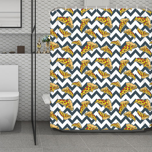 Zigzag Pizza Pattern Print Polyester Shower Curtain