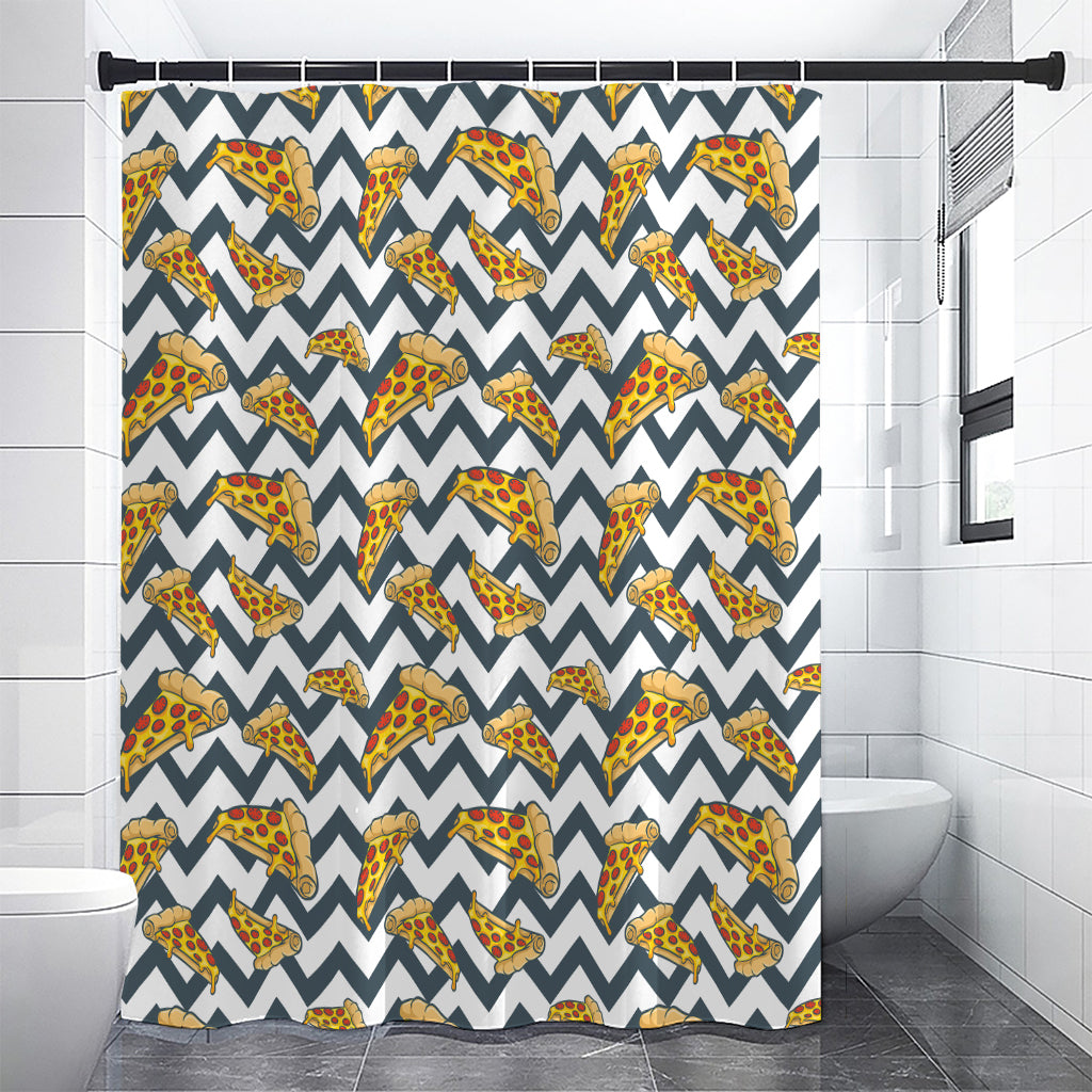 Zigzag Pizza Pattern Print Premium Shower Curtain