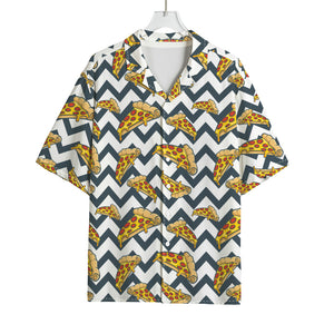 Zigzag Pizza Pattern Print Rayon Hawaiian Shirt