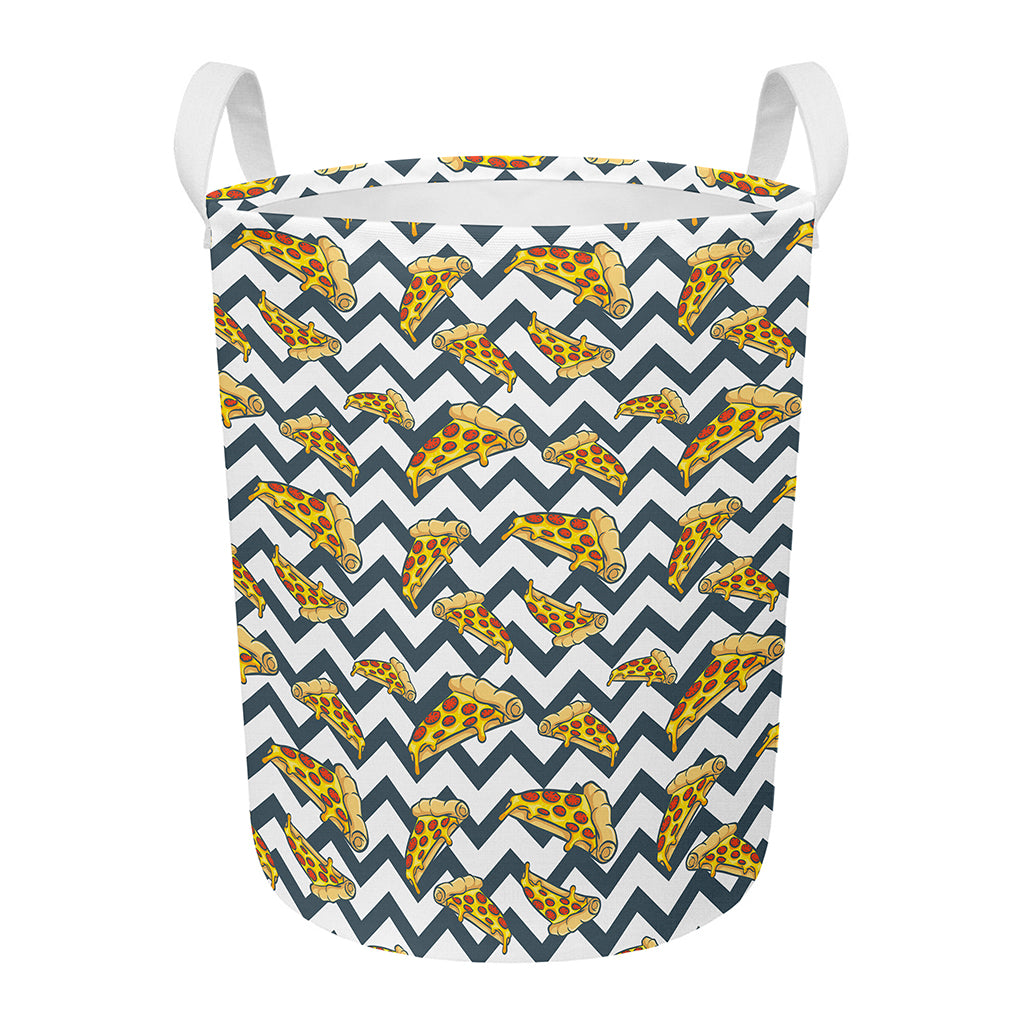 Zigzag Pizza Pattern Print Round Laundry Basket