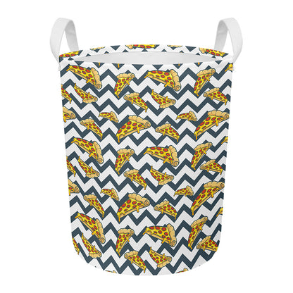 Zigzag Pizza Pattern Print Round Laundry Basket