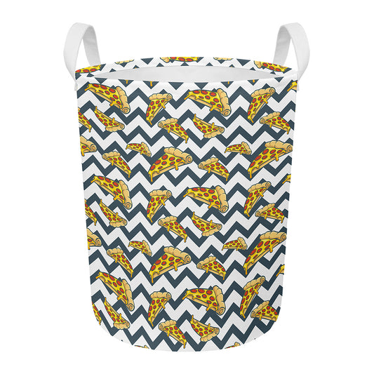 Zigzag Pizza Pattern Print Round Laundry Basket