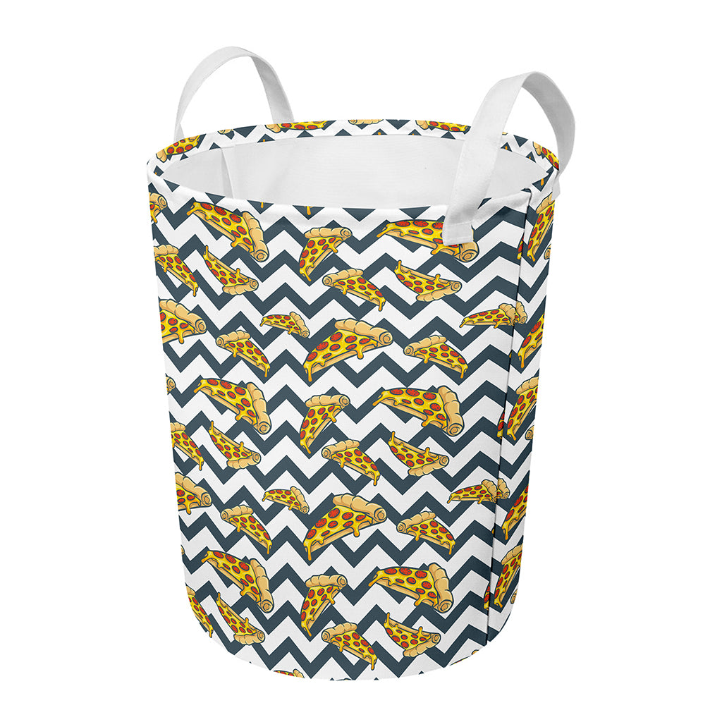 Zigzag Pizza Pattern Print Round Laundry Basket