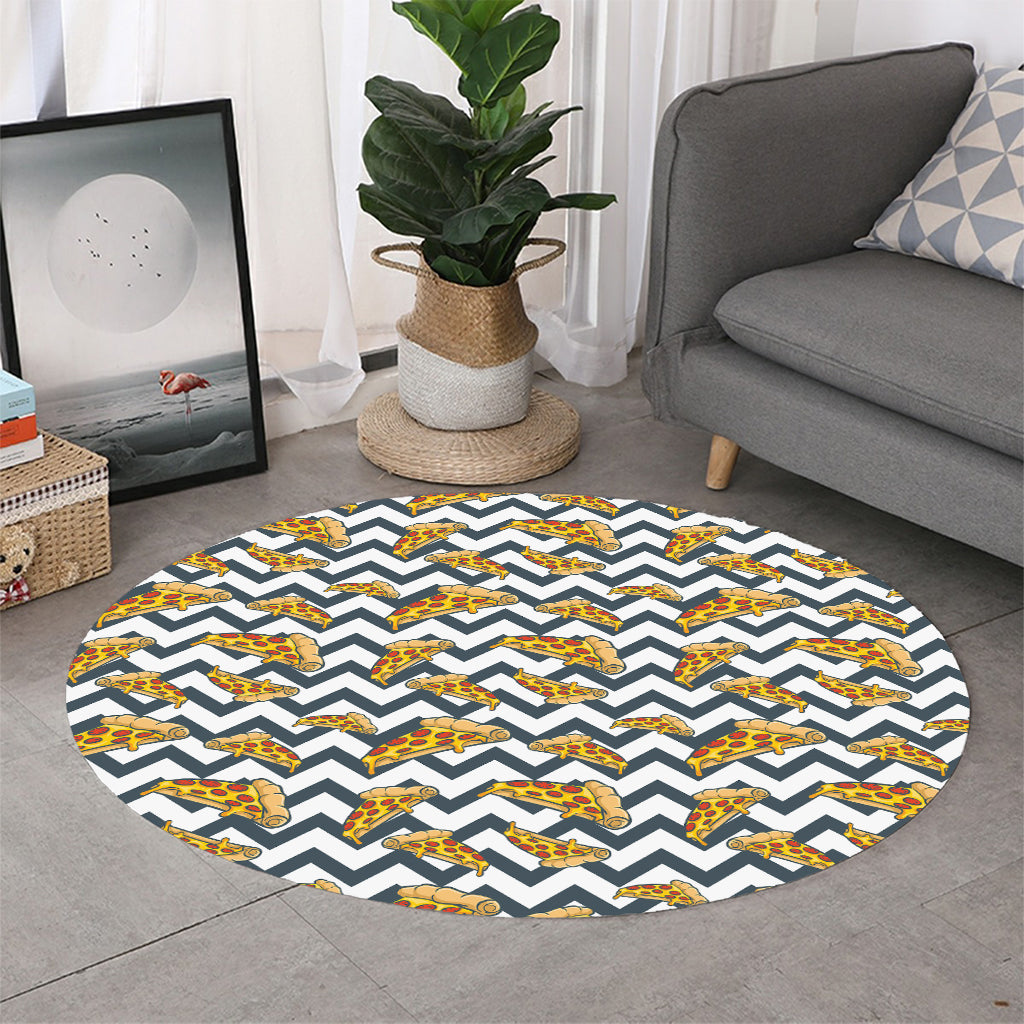 Zigzag Pizza Pattern Print Round Rug