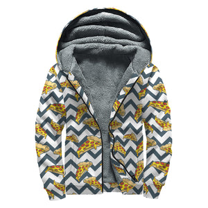 Zigzag Pizza Pattern Print Sherpa Lined Zip Up Hoodie