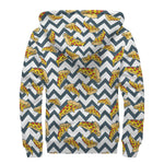 Zigzag Pizza Pattern Print Sherpa Lined Zip Up Hoodie