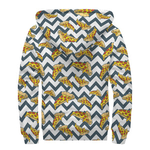 Zigzag Pizza Pattern Print Sherpa Lined Zip Up Hoodie