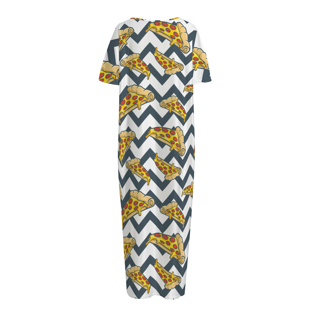 Zigzag Pizza Pattern Print Short Sleeve Long Nightdress