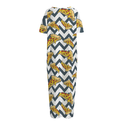 Zigzag Pizza Pattern Print Short Sleeve Long Nightdress